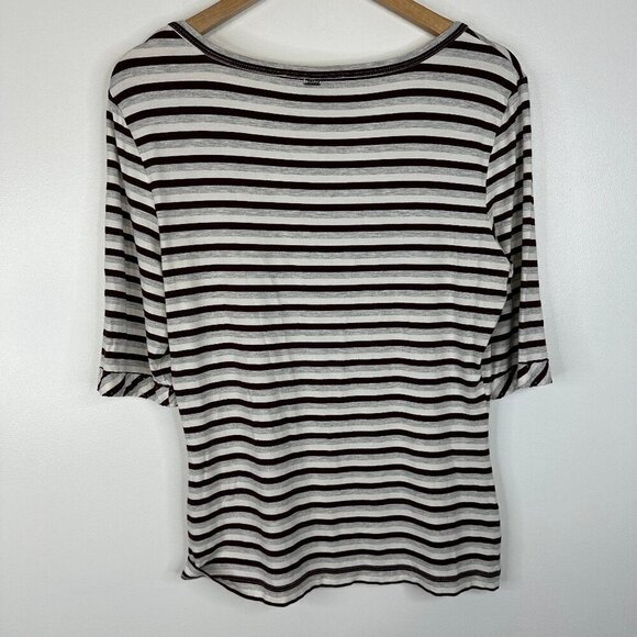 St. John Elbow Sleeve Stripe Round Neck Rayon T Shirt Top Size Medium - Picture 4 of 5